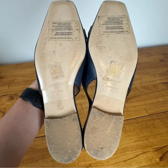 LK Bennett Navy Slingback Flats with Chain Detail - Picture 4 of 8